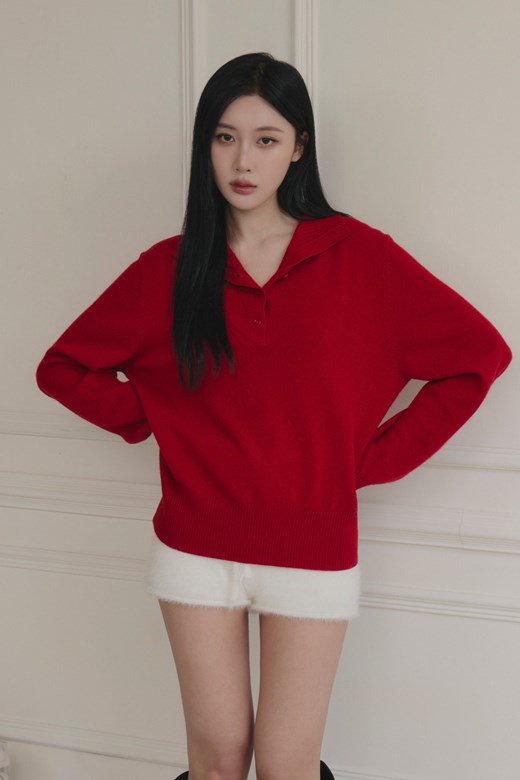 立領開釦羊毛針織上衣