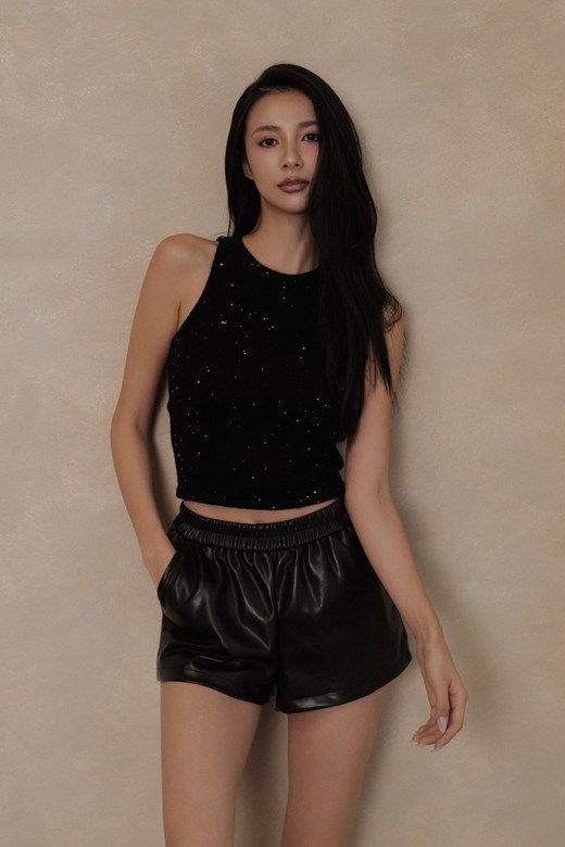 微光亮片針織削肩背心