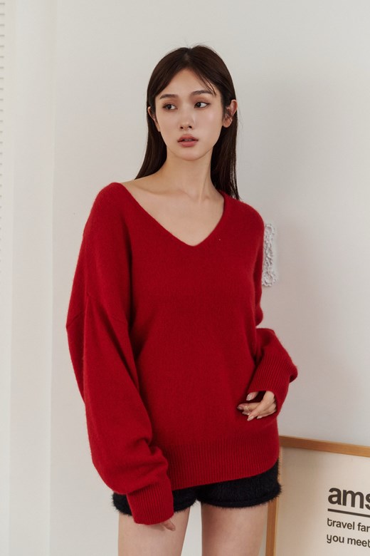 18 混羊毛微V領長袖上衣