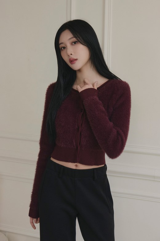 仿貂毛針織排釦外套