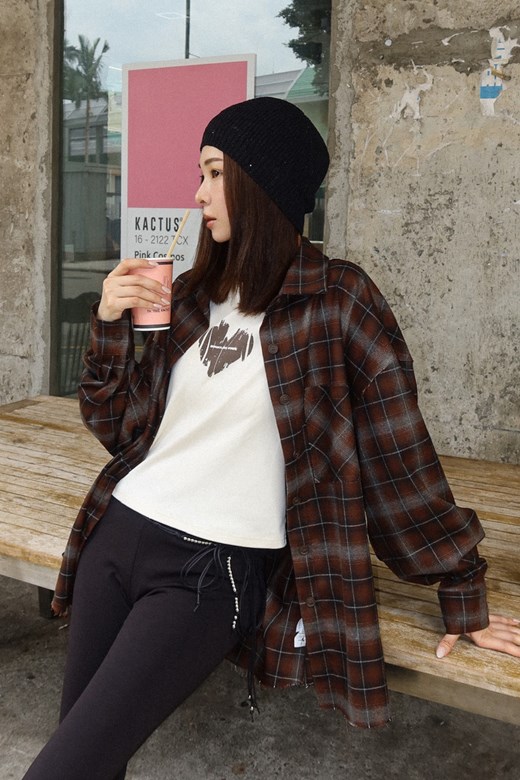 個性抽鬚格紋襯衫