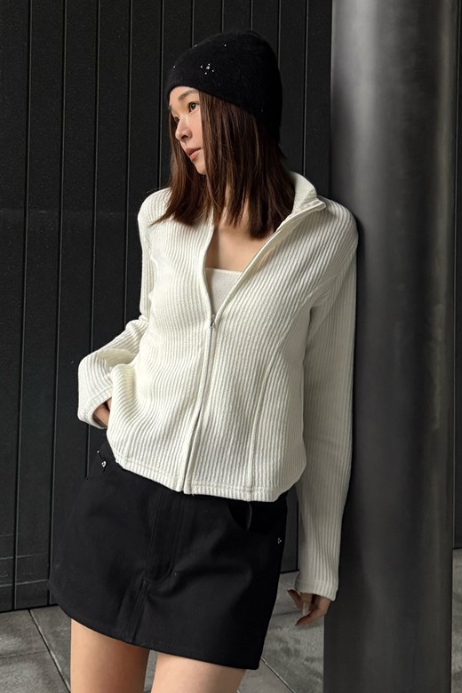 20 立領坑條針織拉鍊外套