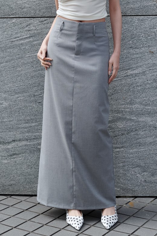 簡約純色開衩西裝長裙