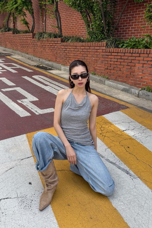 14 韓系垂領繞脖斜擺背心