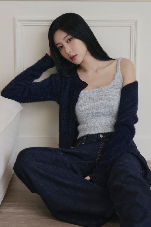 仿貂毛針織排釦外套