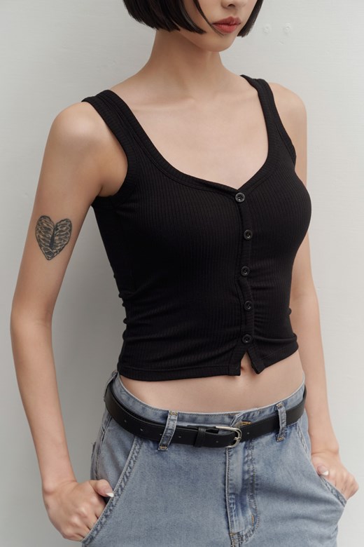 柔彈羅紋排釦BRA TOP背心