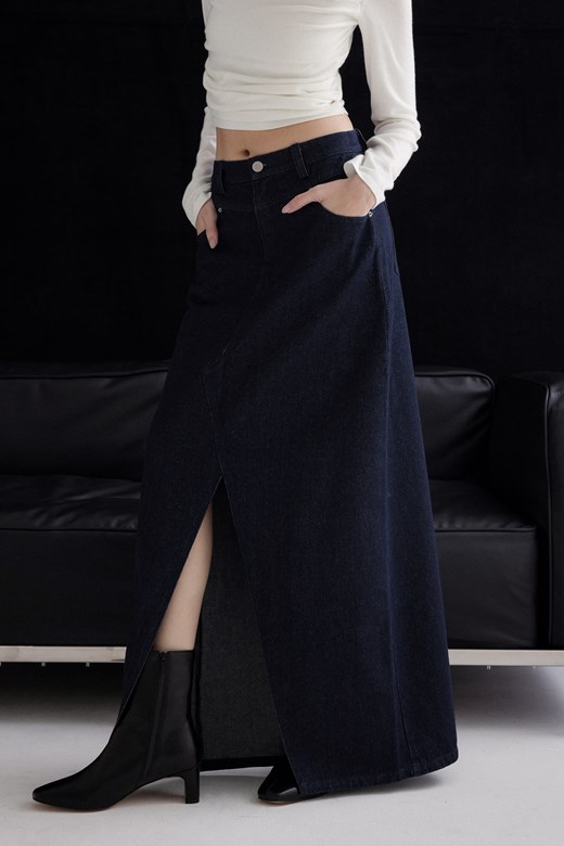 mi時髦開岔牛仔長裙