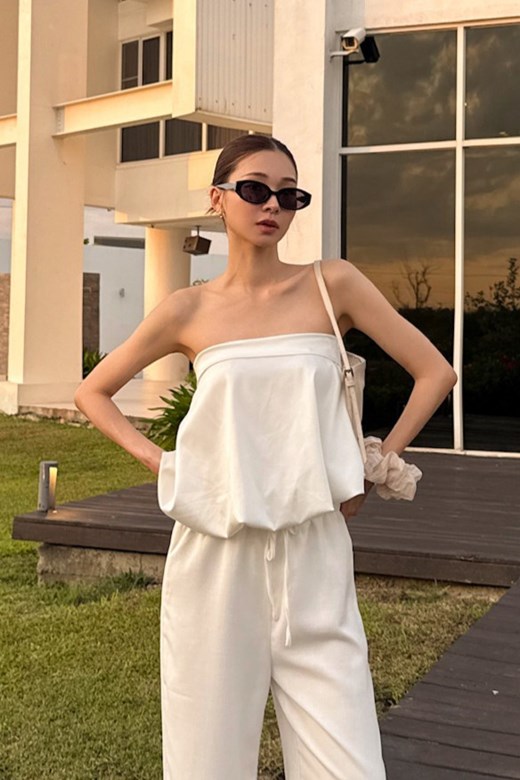 微光反摺澎澎平口上衣