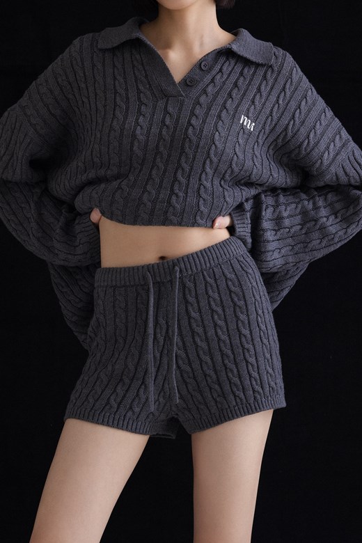 mi麻花針織短褲