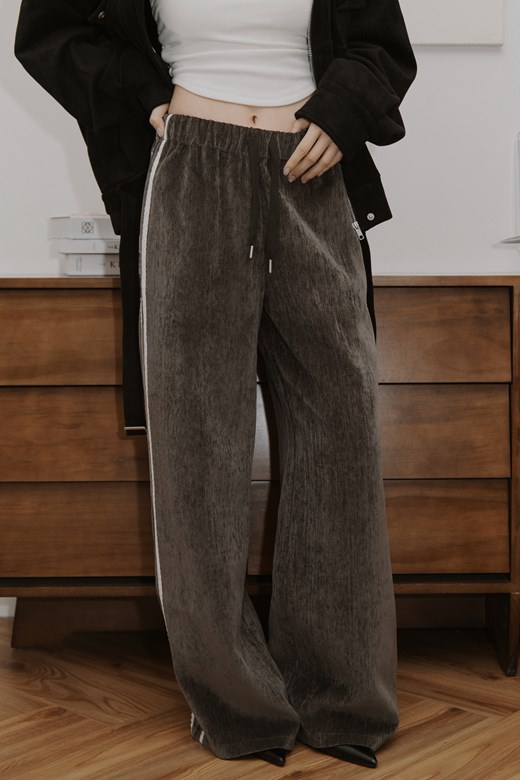 復古絨面蕾絲邊長褲