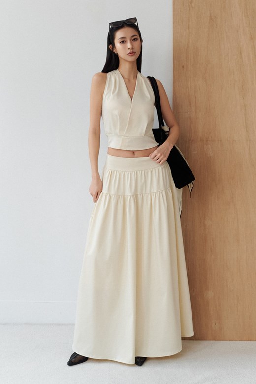 緞光抗皺傘擺長裙