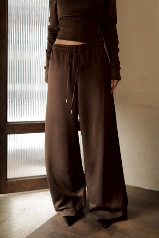 輕柔斜紋磨毛抽繩長褲