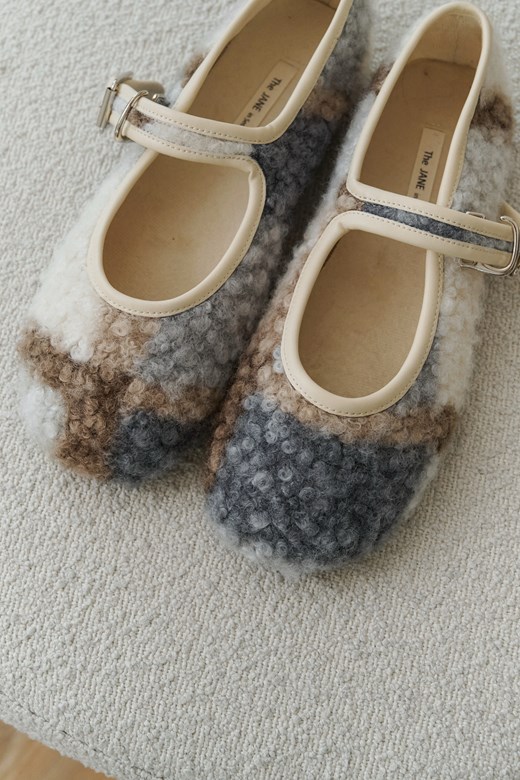 格紋QQ毛平底鞋