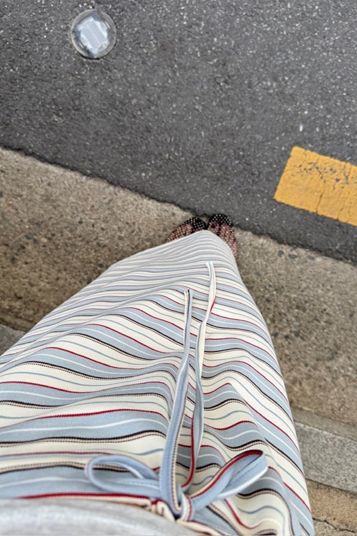 11 復古條紋配色抽繩鬆緊長裙