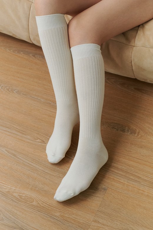 素面混羊毛坑條長襪