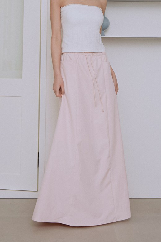 舒適水洗棉抽繩長裙