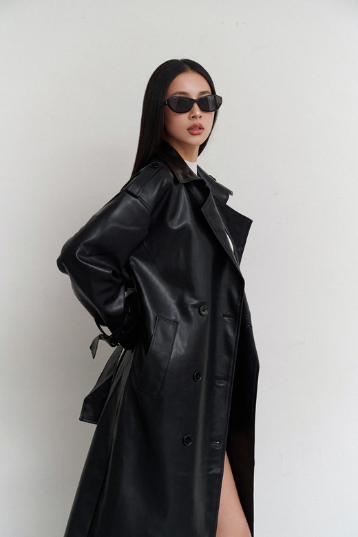 俐落氣場長版皮衣外套(附綁帶)