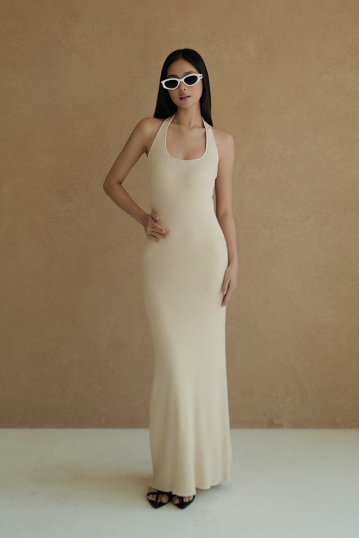 冰感坑條撞色針織長洋裝