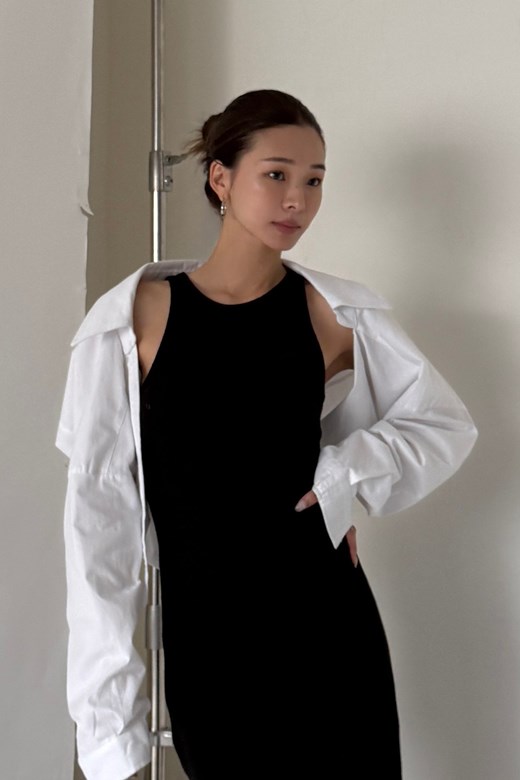 極簡落肩連袖襯衫