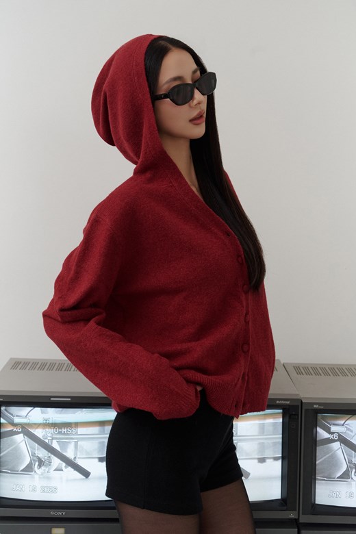 mi連帽排釦針織上衣