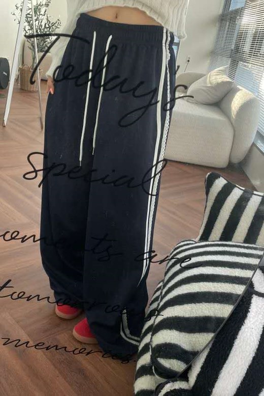 蕾絲側線抽繩寬褲