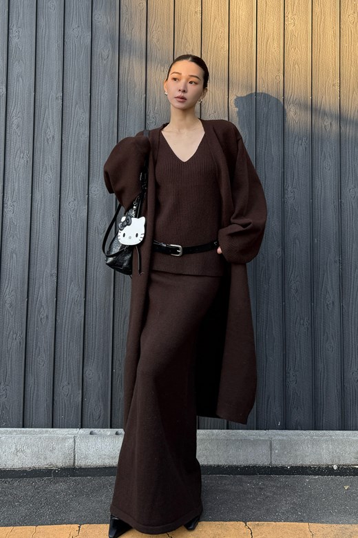 綿羊毛針織長版開襟外套