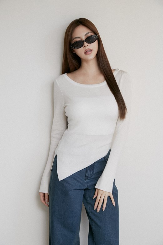 斜擺羊毛針織上衣