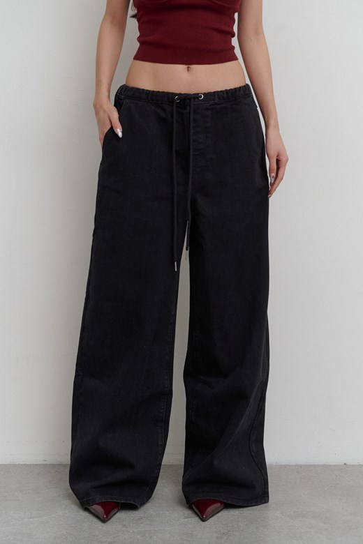 mi厚磅抽繩牛仔寬褲