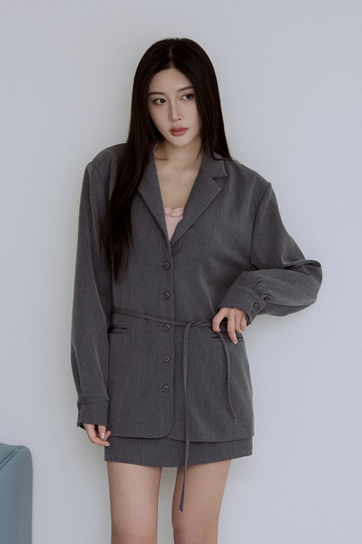 簡約襯衫袖西裝外套(附綁帶)