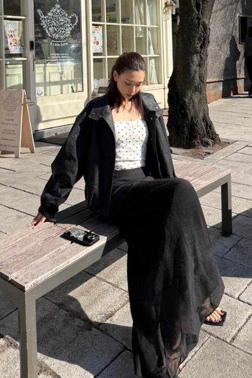 雙材質拼接雙層長裙