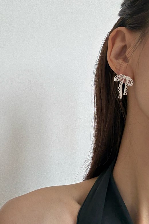 30 小法式蕾絲蝴蝶結耳環