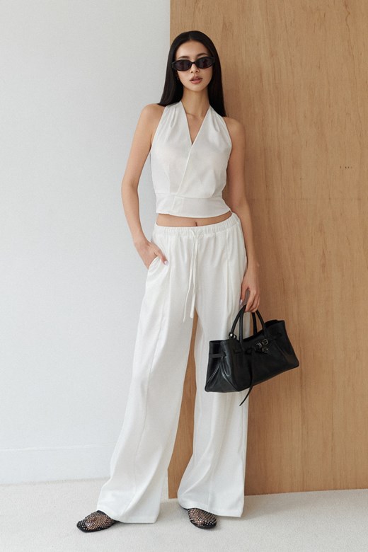 緞光抗皺打摺抽繩長褲