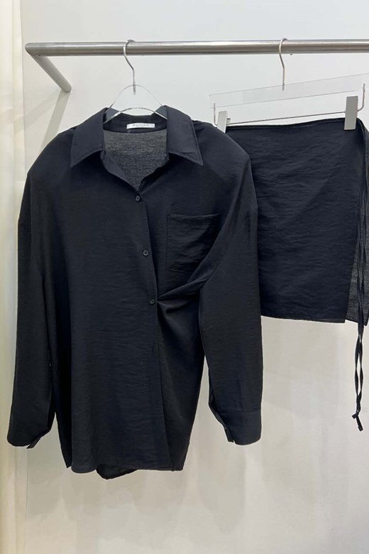 柔霧棉麻綁帶襯衫+造型綁巾組