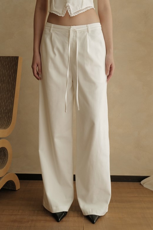 俐落麻料綁帶西裝長褲