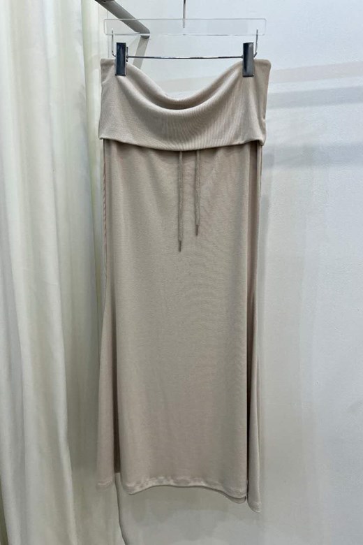 腰頭反折抽繩層次長裙