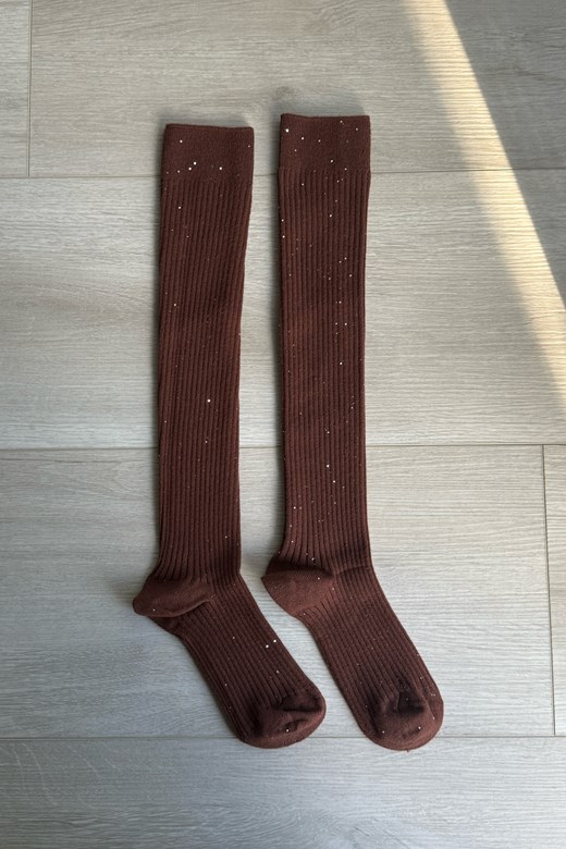 細閃亮片坑條長襪