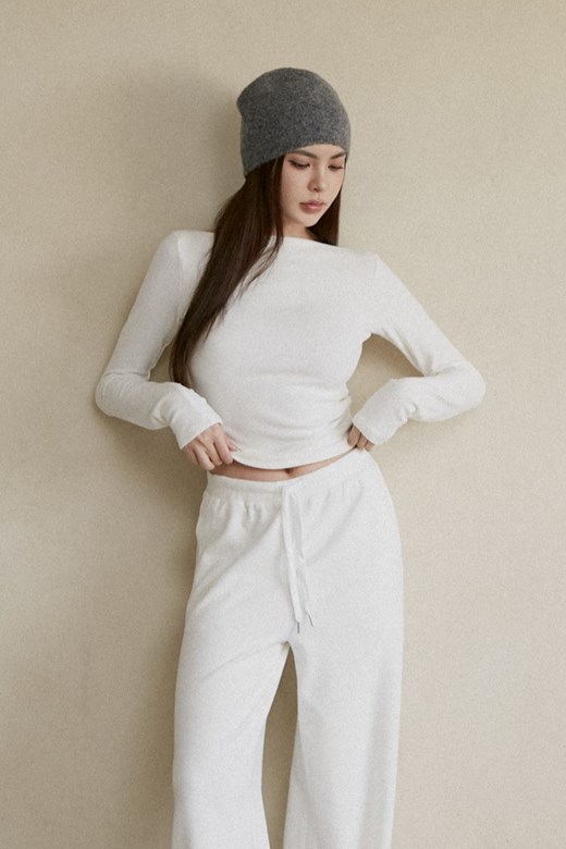 磨毛蓄熱斜肩長袖上衣