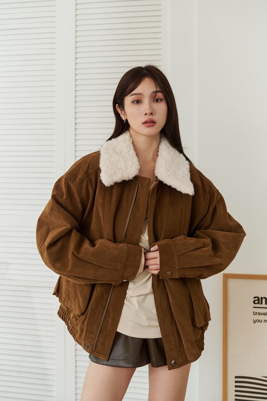 17 羊羔領麂皮工裝短版外套