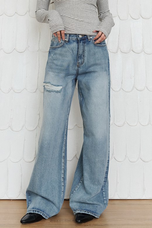 09 復古刷破直筒牛仔褲