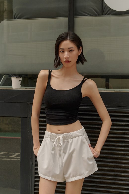 雙肩帶側抓皺BRA TOP