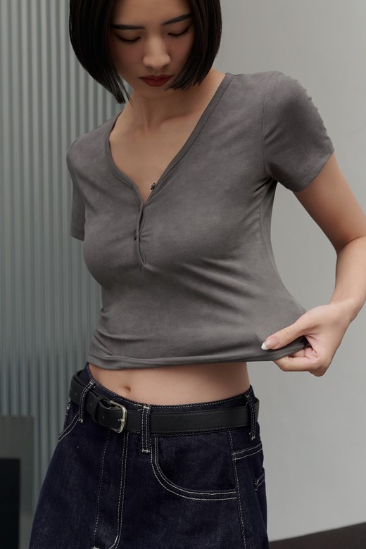 洗舊感羅紋短袖上衣