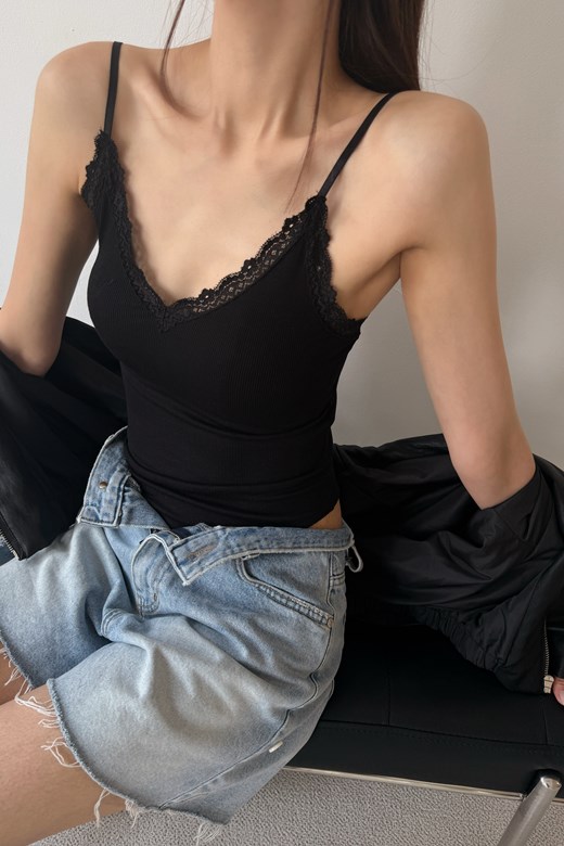 10 蕾絲拼接V領彈性羅紋連體衣