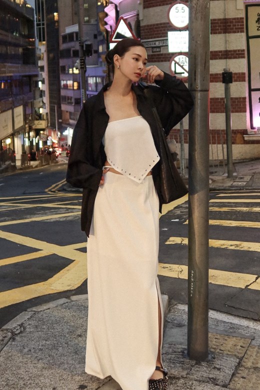 微辣腰簍空開岔長裙