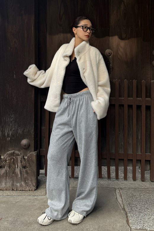 直筒鬆緊休閒棉褲