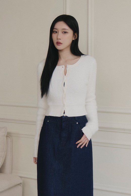 仿貂毛針織排釦外套