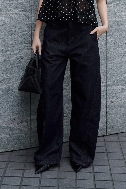 原色寬鬆繭型牛仔褲