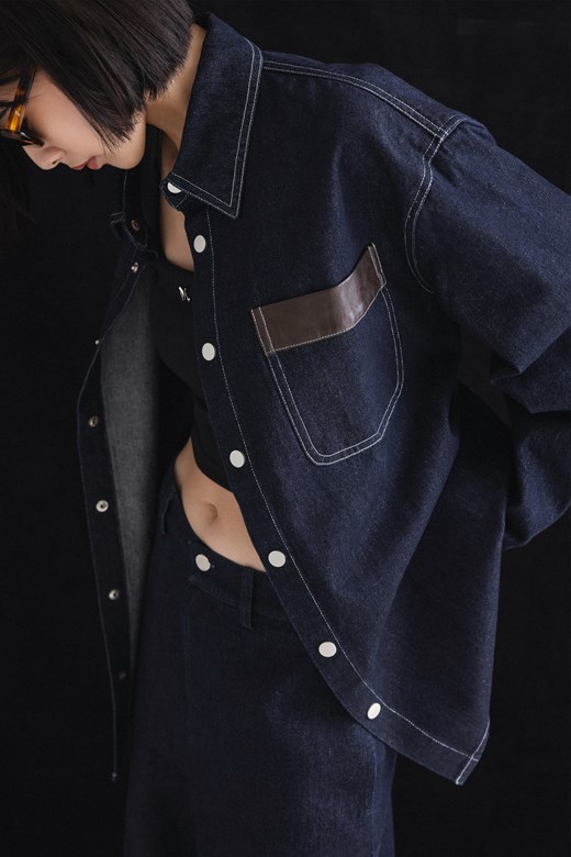 mi時髦口袋牛仔襯衫