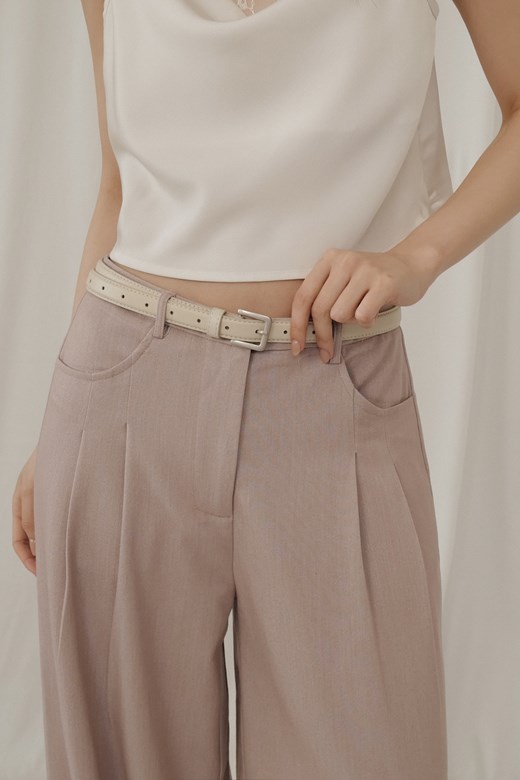 霧銀方釦極簡真皮皮帶