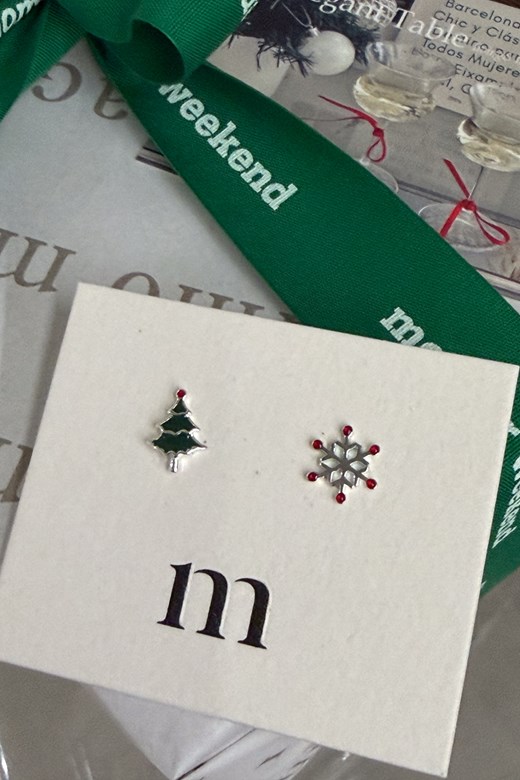 S925聖誕樹/雪花不對稱耳針