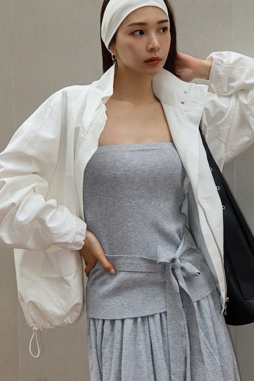 抽繩縮口立領中性風衣外套